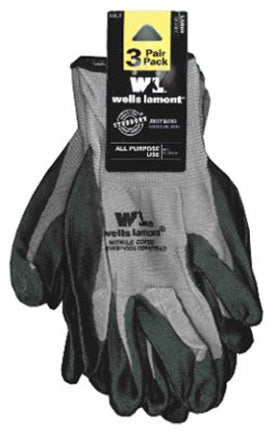 COATED GLOVE L  GY 3 PACK