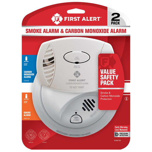 First Alert 10-Year Battery Smoke Alarm and Battery-Operated Carbon Monoxide Alarm Value Pack