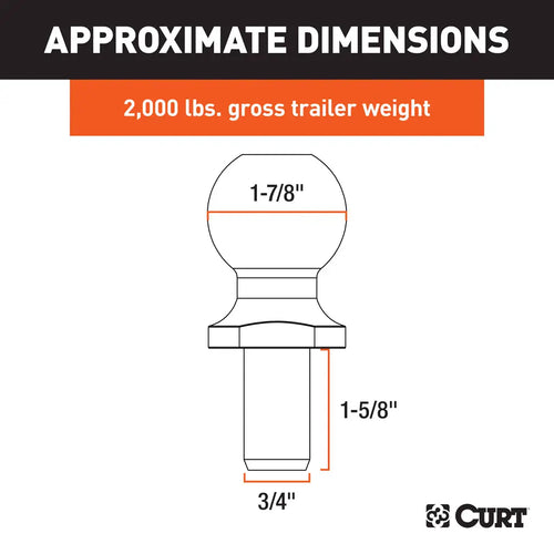 CURT 1-7/8 Trailer Ball (3/4 x 1-5/8 Shank, 2,000 lbs., Chrome, Packaged) #40161