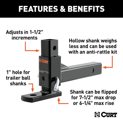 Curt Adjustable Ball Mount (2 Shank, 1 Ball Hole) #45812