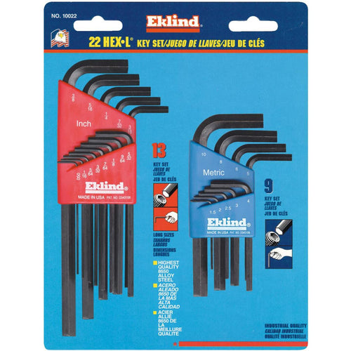 Eklind Combination SAE/Metric Hex Key Set, 22-Piece