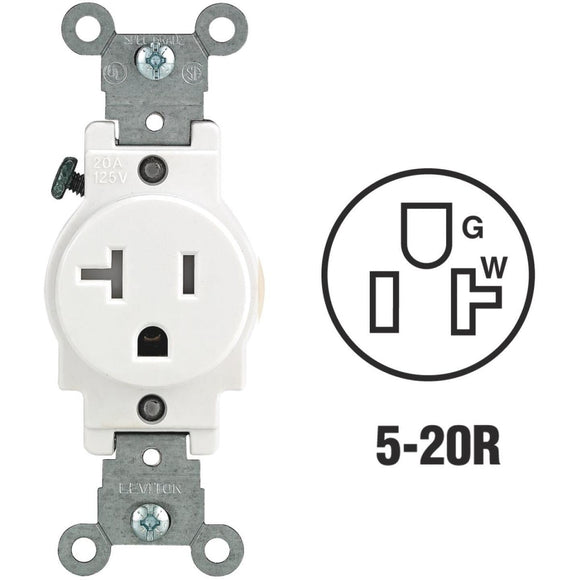 Leviton 20A White Commercial Grade 5-20R Tamper Resistant Single Outlet