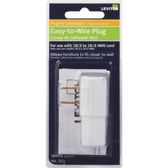Leviton 15A 125V 2-Wire 2-Pole Easy Wire Cord Plug, White