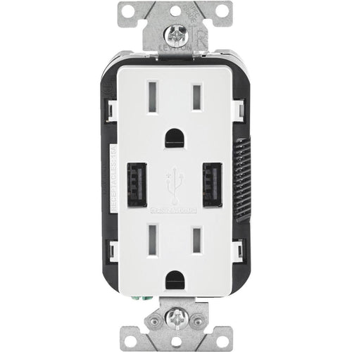 Leviton Decora 3.6A 5V White 2-Port USB Charging Outlet with 5-15R Tamper Resistant Duplex Outlet