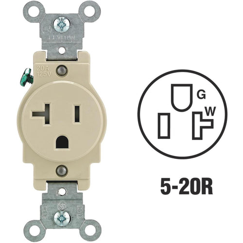 Leviton 20A Ivory Commercial Grade 5-20R Tamper Resistant Single Outlet