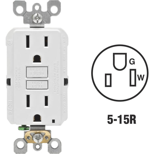 Leviton SmartlockPro Self-Test 15A White Residential Grade Rounded Corner 5-15R GFCI Outlet