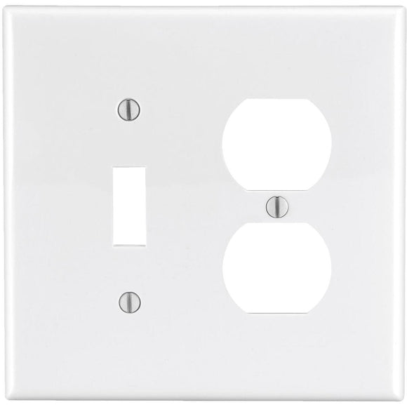 Leviton Mid-Way 2-Gang Thermoplastic Nylon Single Toggle/Duplex Outlet Wall Plate, White